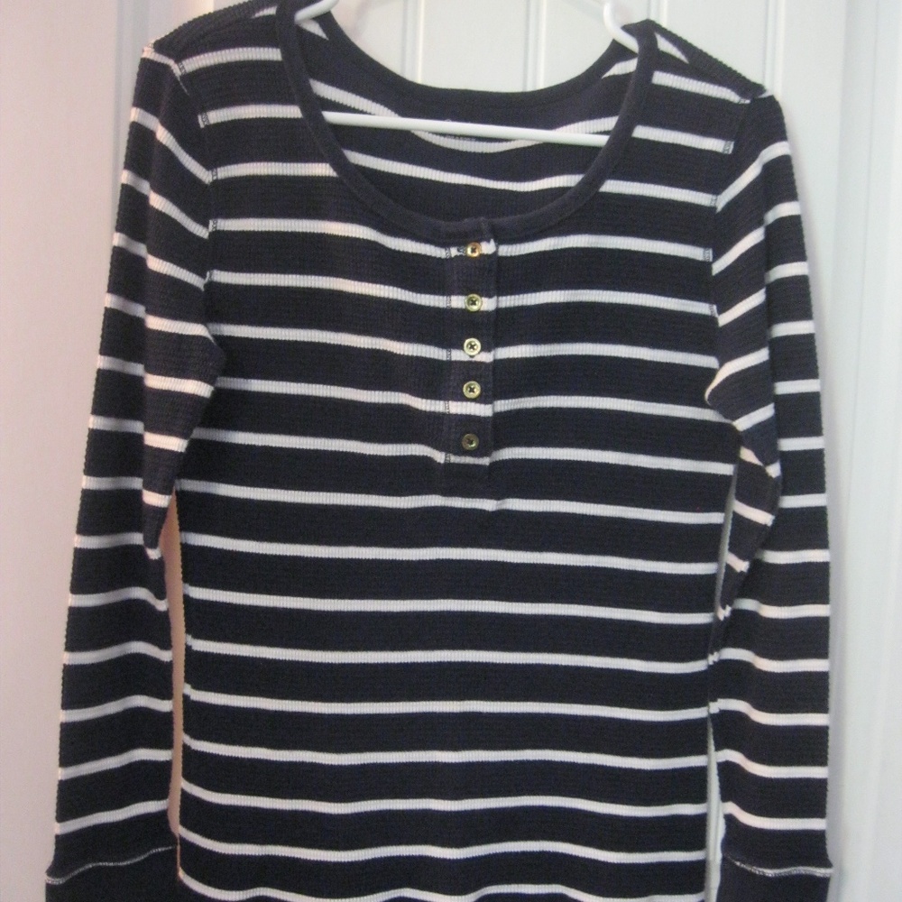 Gap Thermal Henley Navy White Striped Large